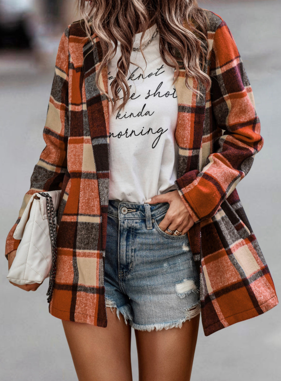 Orange Button Down Plaid Blazer