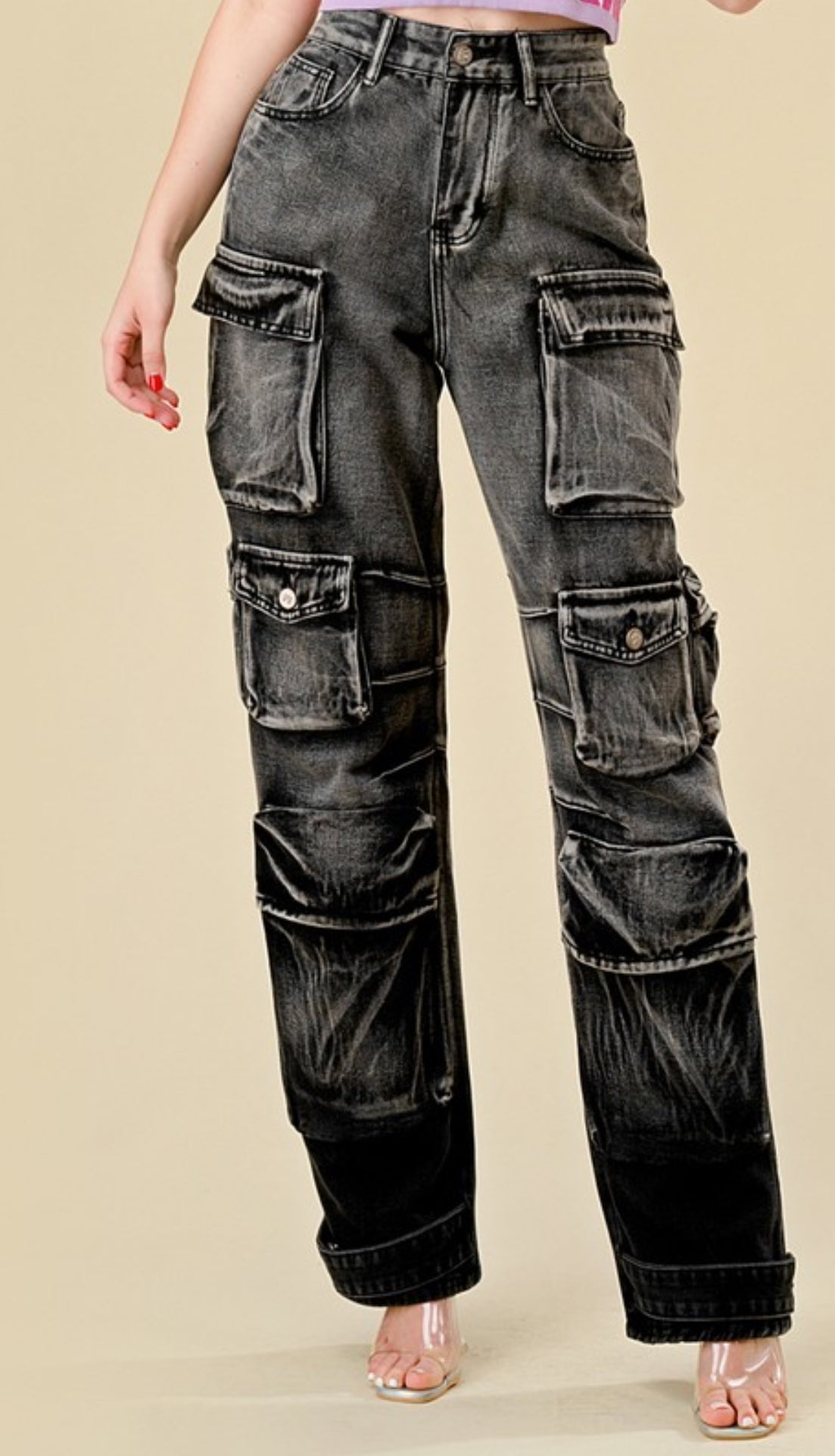 Perfect Pair Acid Black Cargo Denim