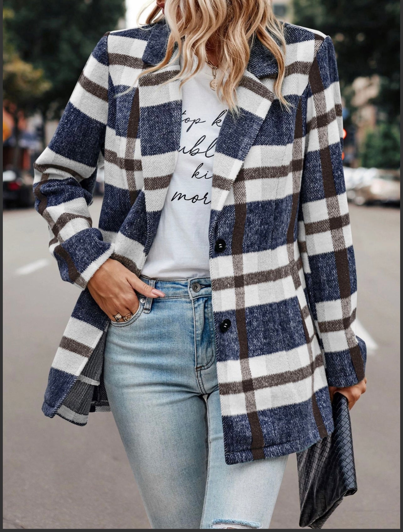 Orange Button Down Plaid Blazer