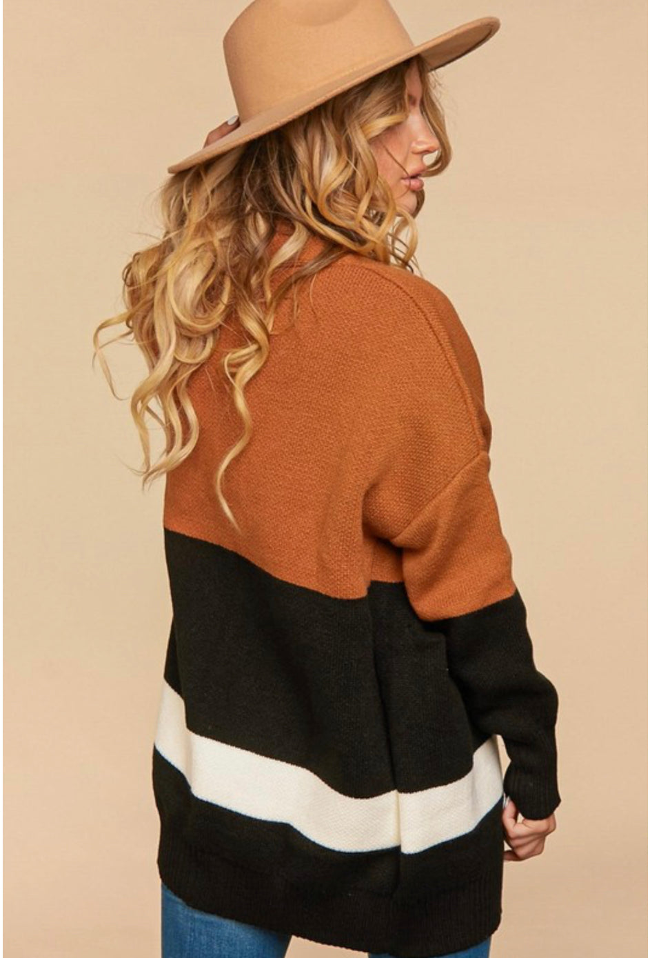 Rust Color Block Cardigan