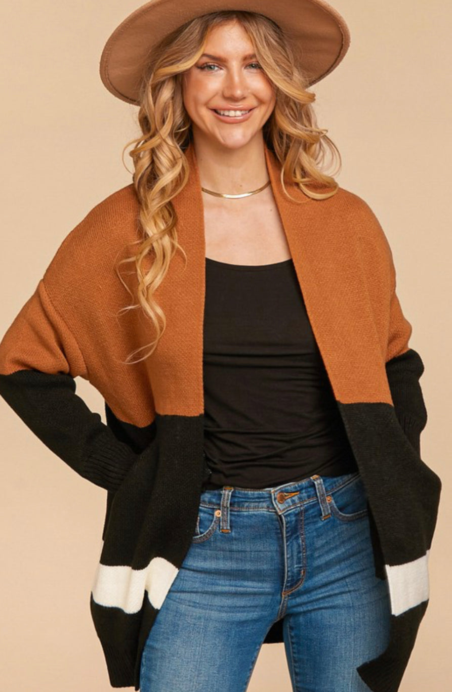 Rust Color Block Cardigan
