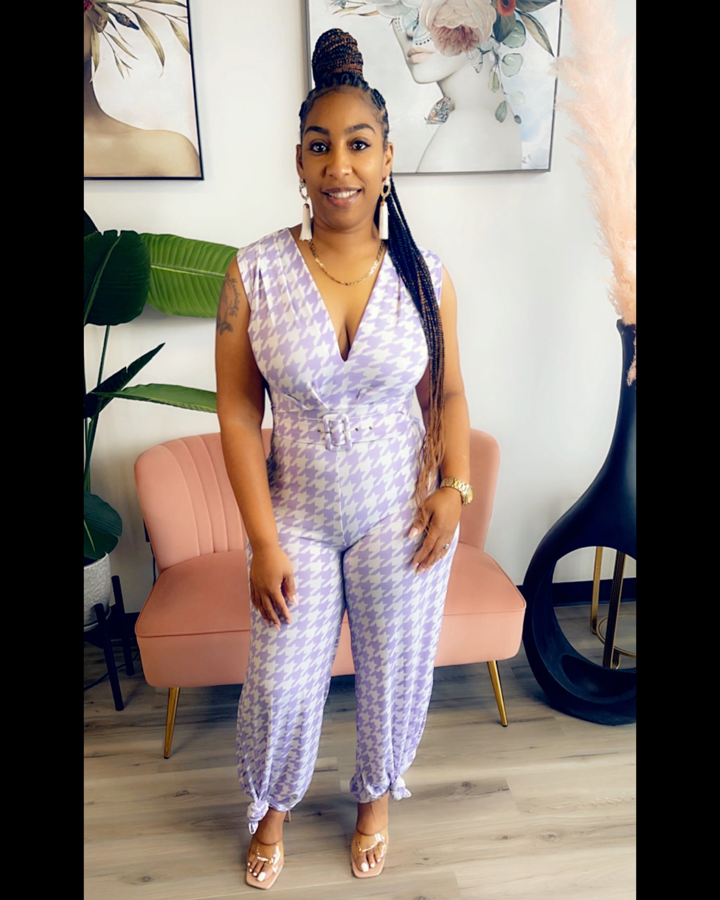 No Limits Houndstooth Lavender Jumpsuit