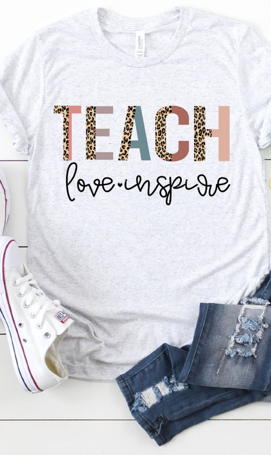 Teach Love Inspire Leopard Heart Graphic Tee